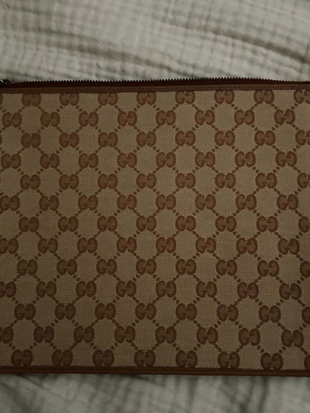 Gucci Tan/Brown Monogram Toiletry Pouch with White Embroidered Logo - Picture 6 of 7